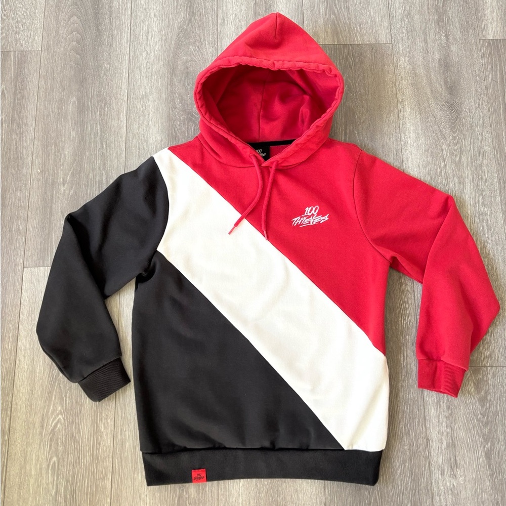 Red and Black Hoodie with White Stripe